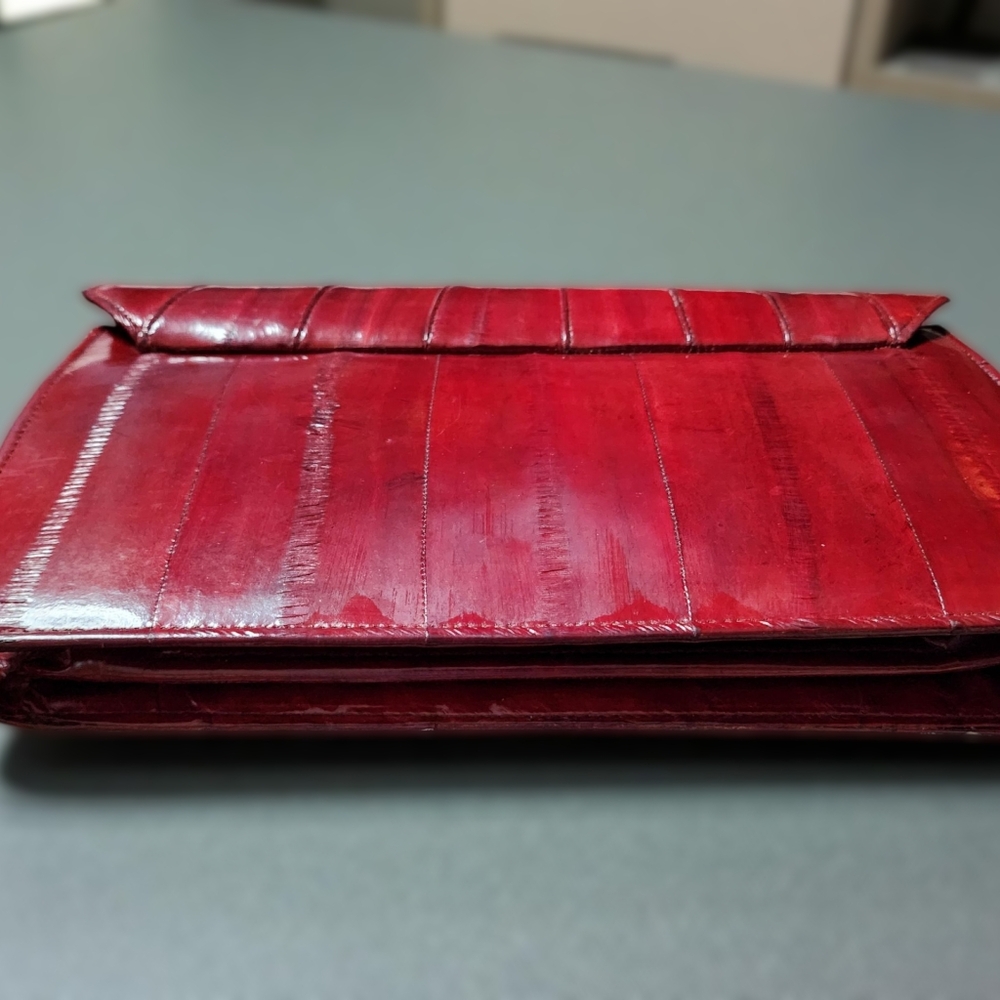 Vintage Eel Skin Victory PK 3940 Burgundy Crossbody Clutch Purse - Picture 7 of 11